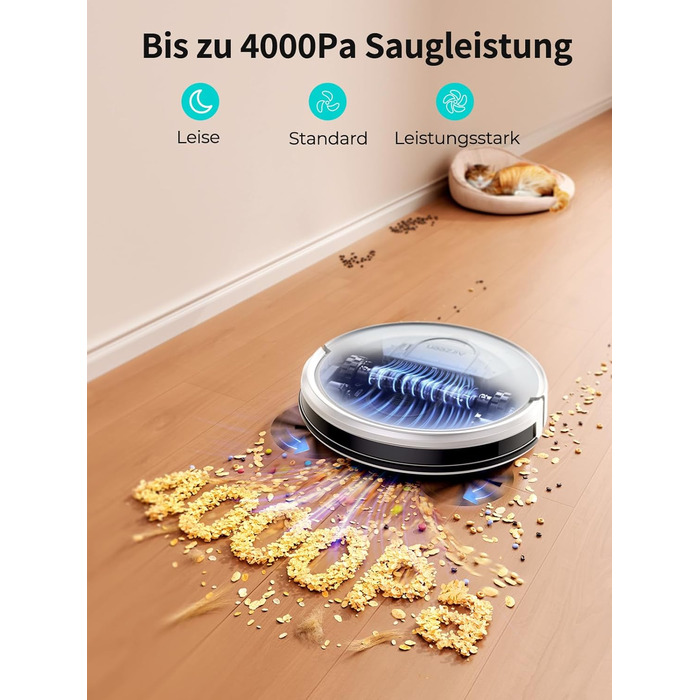 Робот-пилосос Airzeen J10 з функцією миття, 4000Pa, керування через додаток, для твердих підлог, видаляє шерсть тварин, білий