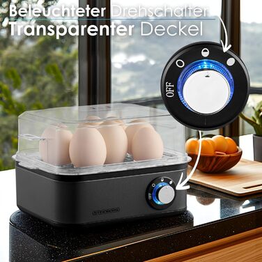 Електричний яйцеварка на 1-8 яєць з підігрівом, з нержавіючої сталі, 500 Вт, 3 ступені нагріву, без BPA, придатний для миття в посудомийній машині, LED-перемикач, міцний та довговічний
