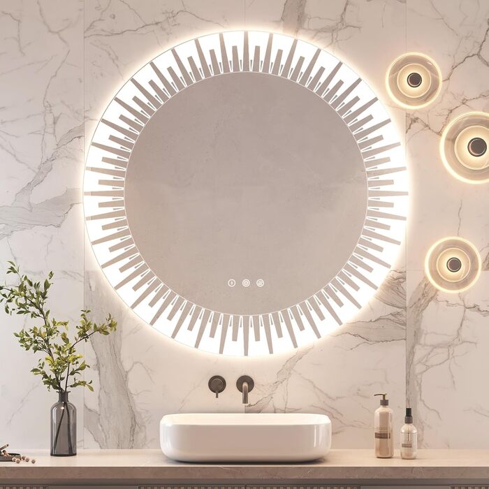 Дзеркало для ванної кімнати YOLEO з підсвічуванням 90x70 см, LED дзеркало з переднім та заднім освітленням, дзеркало для стіни з пам'яттю, 3 регульовані кольори світла, антизапотівання