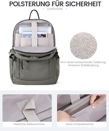 LOVEVOOK Рюкзак для ноутбука, водонепроникний, сірий/зелений, 17.3 дюйми - для жінок та чоловіків, універсальний, для роботи, навчання, подорожей