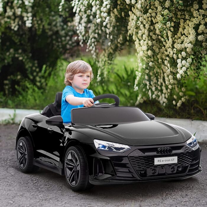 Дитячий електромобіль HOMCOM Audi RS e-tron GT з пультом, ременем безпеки, звуком, музикою та фарами, чорний, для дітей 3-5 років, швидкість до 5 км/год