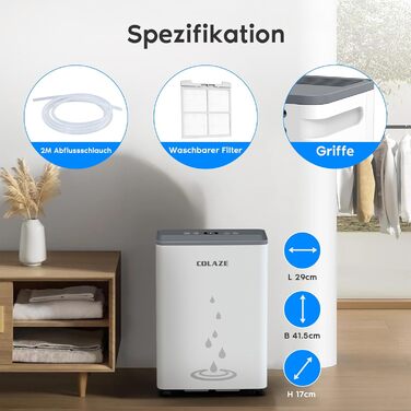 Електричний осушувач повітря COLAZE 20л/24г, для дому, підвалу, квартири, 150 м³ (50 м²), тихий, 20л-NEW