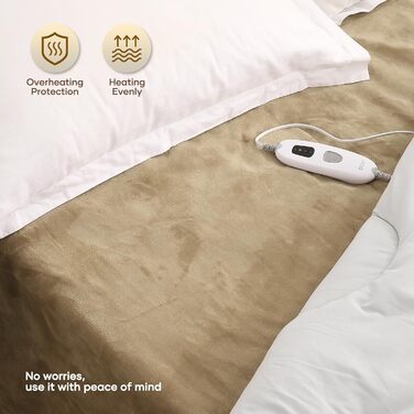 Електричний ковдрик-плед з 4 рівнями нагріву та автовимкнення через 6 годин, 130x180 см, м'який фланель, для зігрівання тіла, машинне прання