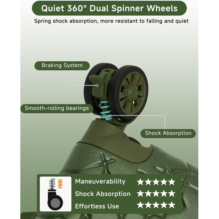 Набір валіз Sea Choice: 3 валізи з жорстким корпусом, розширювані, на 4 колесах, легкі, з TSA замком (зелений, ручна поклажа 20 дюймів)