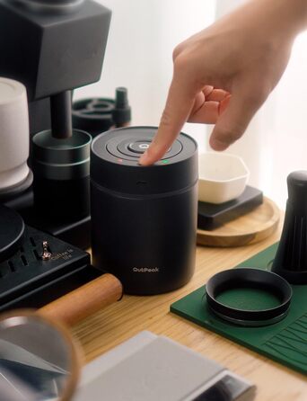 OUTPEAK Neo 2025 Kilo Auto-Vakuum-Kaffeedose: Контейнер для кави з автоматичним вакуумом, 1,5 л, для 500 г кавових зерен, з нержавіючої сталі, для бариста, чорний матовий (SG750)