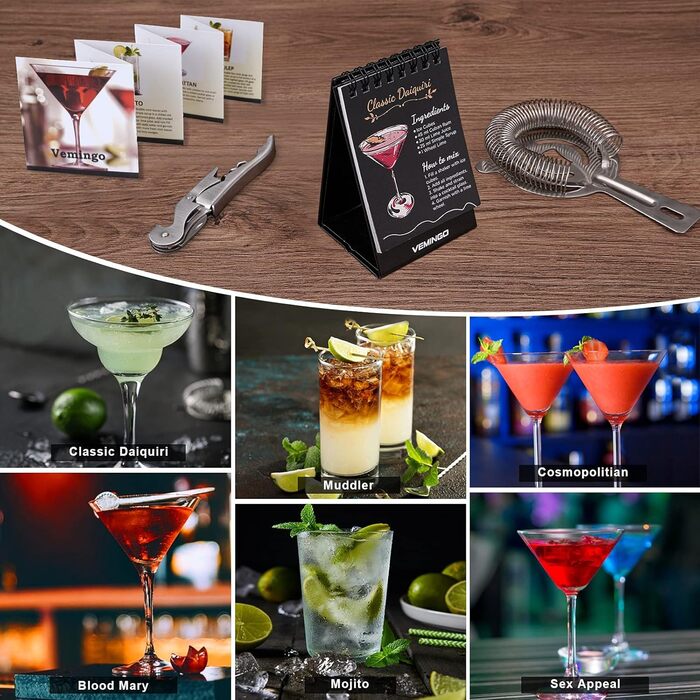 Подарунковий набір для коктейлів 20 предметів: шейкер, стійка акрилова 360°, мірний стакан, барний набір 750 мл, нержавіюча сталь