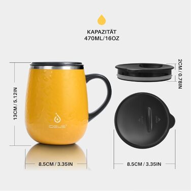 Кружка для кави та чаю Ideus 470 мл (подвійні стінки, нержавіюча сталь, з кришкою)