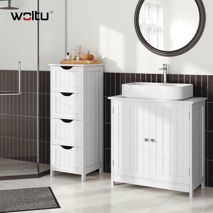 Підставка під раковину WOLTU, тумба під раковину, 60x30x60 см, білий колір, без колони