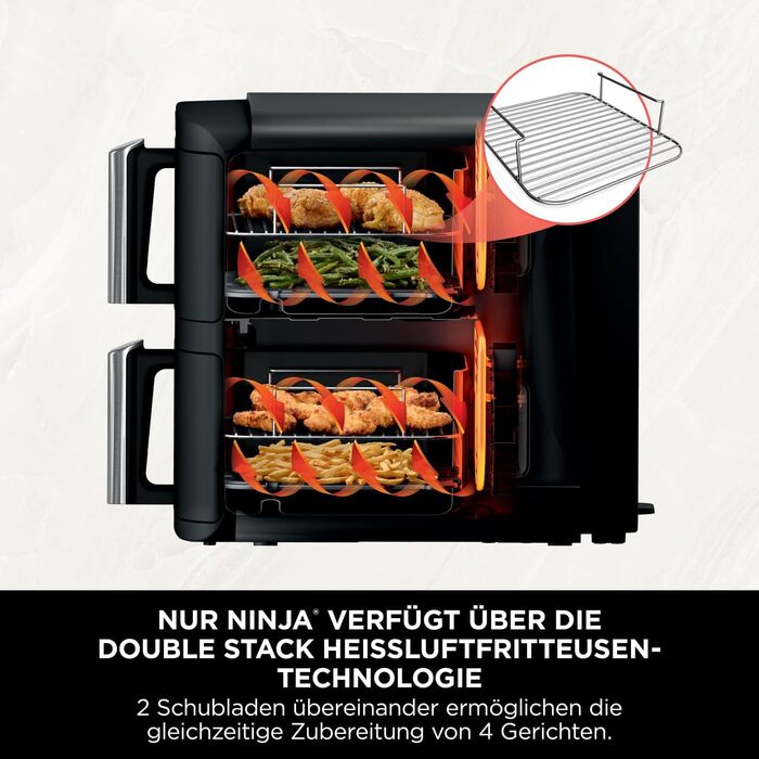 Аерофритюрниця Ninja Double Stack, 7.6 л, подвійний кошик, 4 режими нагрівання, 6 функцій, чорний SL300EU