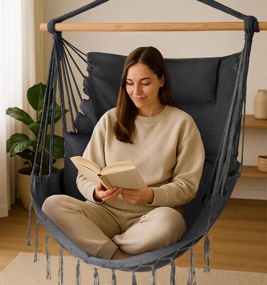 Підвісне крісло-гойдалка з подушкою 100x130x75 см, до 150 кг, для саду та дому, графітовий колір