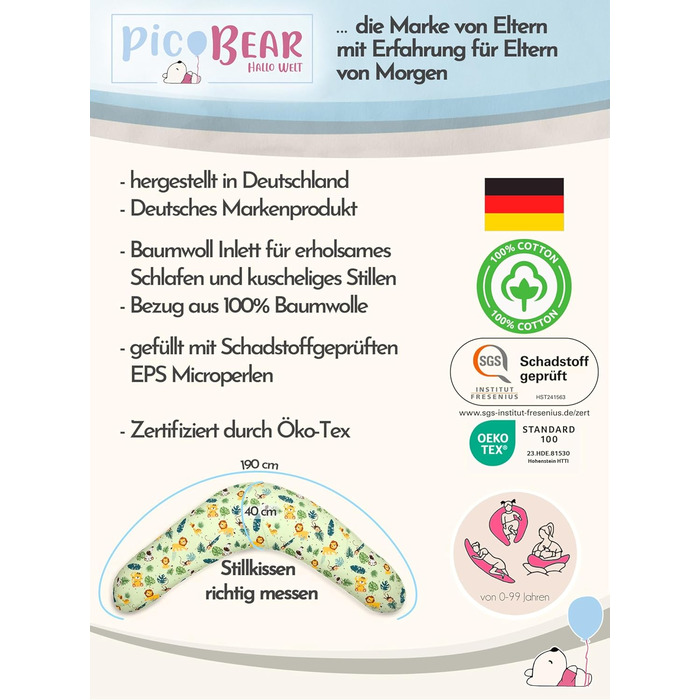 Подушка для вагітних Bear Classic 190 см, бавовняна подушка для сну та підтримки тіла, гіпоалергенна, принт Олень (100% джерсі бавовна)