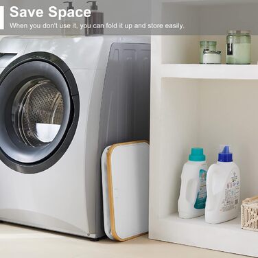 Кошик для білизни Youdenova з кришкою 85л, бамбук та дерево, сортувальник для білизни, великий, складний, білий