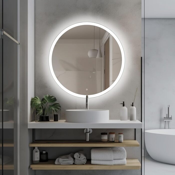 Дзеркало для ванної кімнати Venti 60 см з підсвічуванням, LED, сенсорне керування, 60x60 см