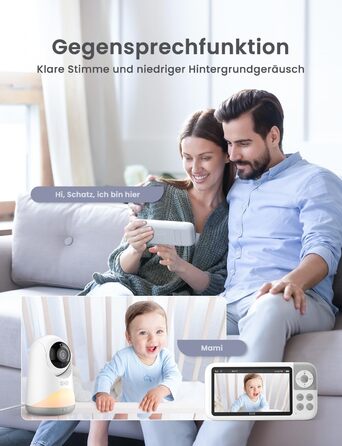 Відеоняня GHB з камерою 5'' HD IPS, 720P, 3050mAh, VOX, Zoom 3X, Нічне бачення, Зв'язок, 8 колискових, Підтримка 4 камер