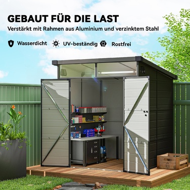 Сарай Outsunny 1,9 x 1,9 м, інструментальний сарай з пластику, з замикаючими дверима, 2 вентиляційні отвори, темно-сірий