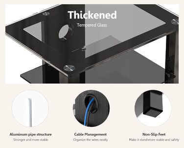 Стельова полиця FITUEYES для телевізора та аудіоапаратури з регульованою висотою, скло та алюміній