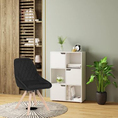 Набір обідніх стільців WOLTU (6 шт.) з м'яким оксамитовим сидінням, дерев'яними ніжками з бука, для кухні, вітальні, їдальні, до 150 кг, чорний колір