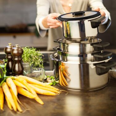 Набір каструль Berndes 6-ти частинний з нержавіючої сталі, індукційне дно, економія місця