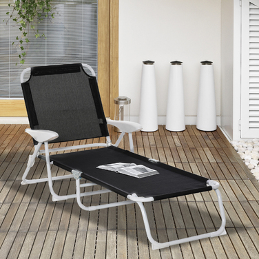 Шезлонг Outsunny Garden Lounger складний 4-х ярусний чорний 186x66x80см з дихаючою сітчастою тканиною для саду та патіо