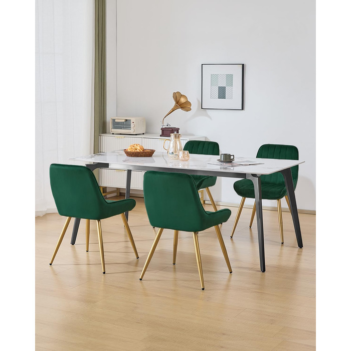 Набір з 2 стільців Lestarain для їдальні, вітальні, кухні. Ретро стільці з м'яким сидінням з оксамиту та металевими ніжками, до 150 кг, темно-зелений оксамит