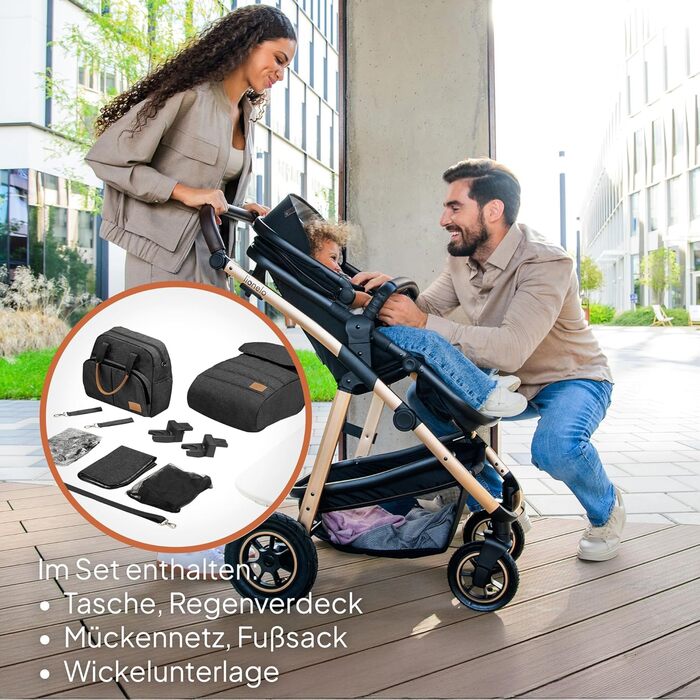 Комплект Lionelo Amber 3-в-1: коляска, ванночка для новонароджених, автокрісло i-Size, чорний