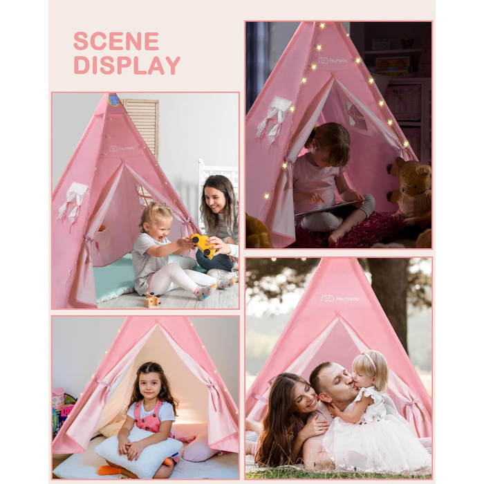 Дитяче намет-типі Heypappy з ліжком, гірляндою та кульками - ігровий будиночок для дівчаток та хлопчиків (рожевий)