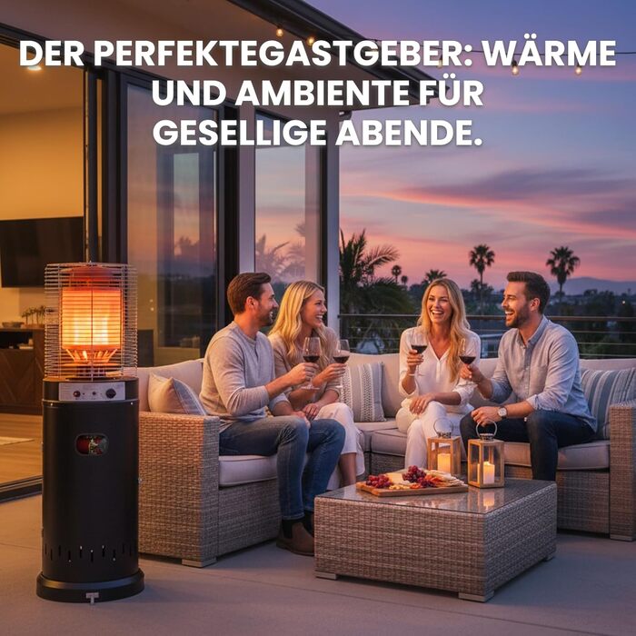Газовий обігрівач для тераси Heizpilz - 11 кВт, Propan, для саду та тераси, чорний, з регулятором та шлангом 36L x 36W x 137H cm (Газовий балон не входить у комплект)