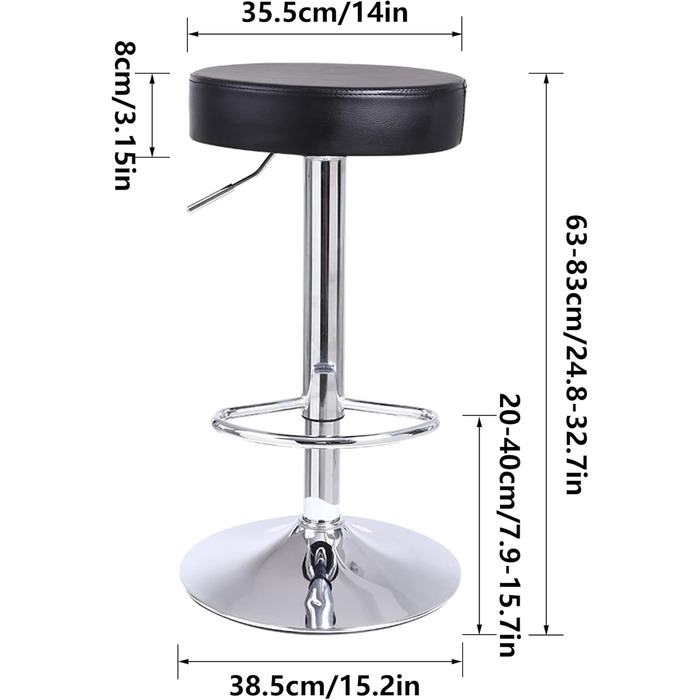 Поворотний табурет KKTONER з регулюванням висоти, чорний, PU шкіра