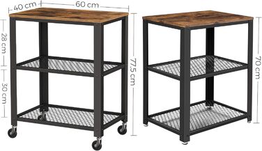 Сервісний столик VASAGLE з 3 ярусами, вінтажний, рустикальний, з роликами, для кухні та вітальні, міцний, з дерев'яною платформою, LRC78X