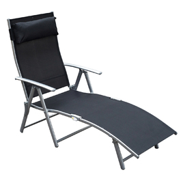 Outsunny Sun Lounger Складний садовий шезлонг з подушкою 137x63.5x100.5см метал і тканина чорний для пляжу та тераси