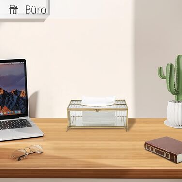 Скляна коробка для серветок SLHEQING Gold - органайзер для косметичних серветок, прямокутна модель для ванної, вітальні, спальні, офісу