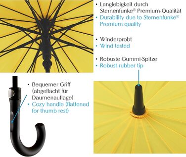 Парасолька Sternenfunke XXL Ø120 см, стійка, штормонепроникна, автоматична, жовта, ідеально підходить для весіль, жінок і чоловіків