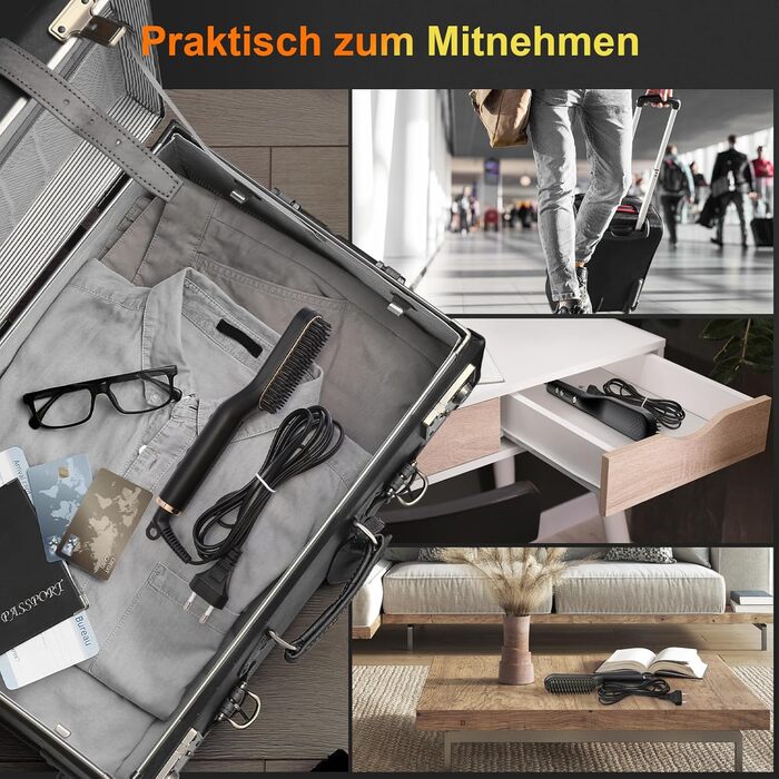 ANLAN 2-в-1 випрямляч для волосся та бороди, щітка-випрямляч, 5 температурних режимів (120-200°C), швидкий нагрів, іонне покриття