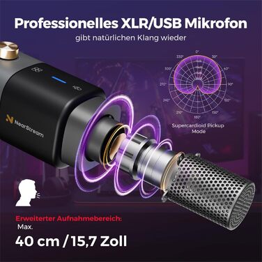 Конденсаторний мікрофон NearStream AM25X з підставкою, USB/XLR, для подкастів, стрімінгу, студії та ігор (PC/PS5/PS4), з функцією моніторингу та шумозаглушення