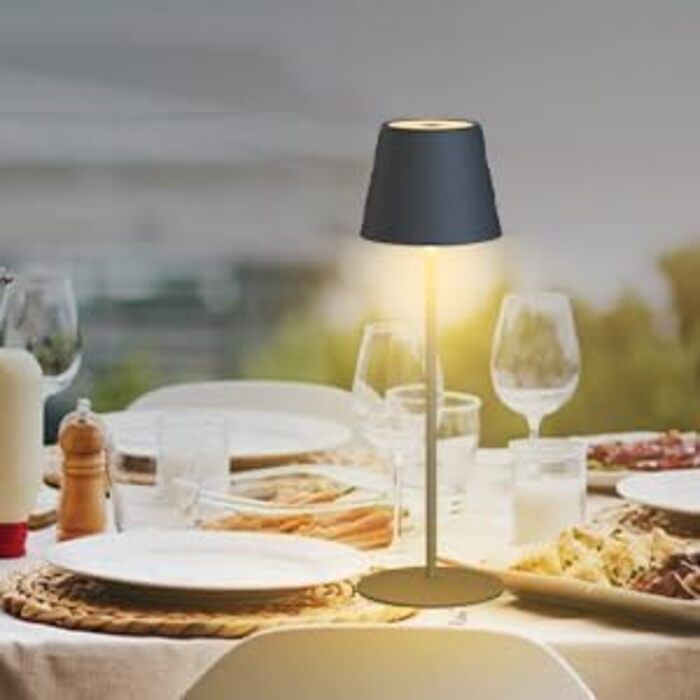 LED настільна лампа MALUX бездротова з торшевим керуванням, регулювання яскравості, тепле біле світло 2700K-4000K, метал, акумулятор, водонепроникність IP54, для саду, їдальні, спальні, робочого кабінету, балкону, готелю (темно-сірий)