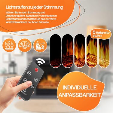 Електрокамін KESSER 1800Вт з 3D LED-ефектом полум'я, обігрівом, термостатом, таймером, дистанційним керуванням, диммером, дизайн під камінь, натуральний/коричневий/сірий