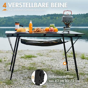 Складаний кемпінговий стіл Portal з регулюванням висоти, алюмінієвий, 120x70 см, чорний