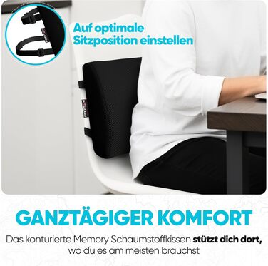 Подушка під поперек FORTEM для авто та офісного крісла, ортопедична підтримка спини з ефектом пам'яті (Memory Foam), дихаюча сітчаста оббивка, чорна
