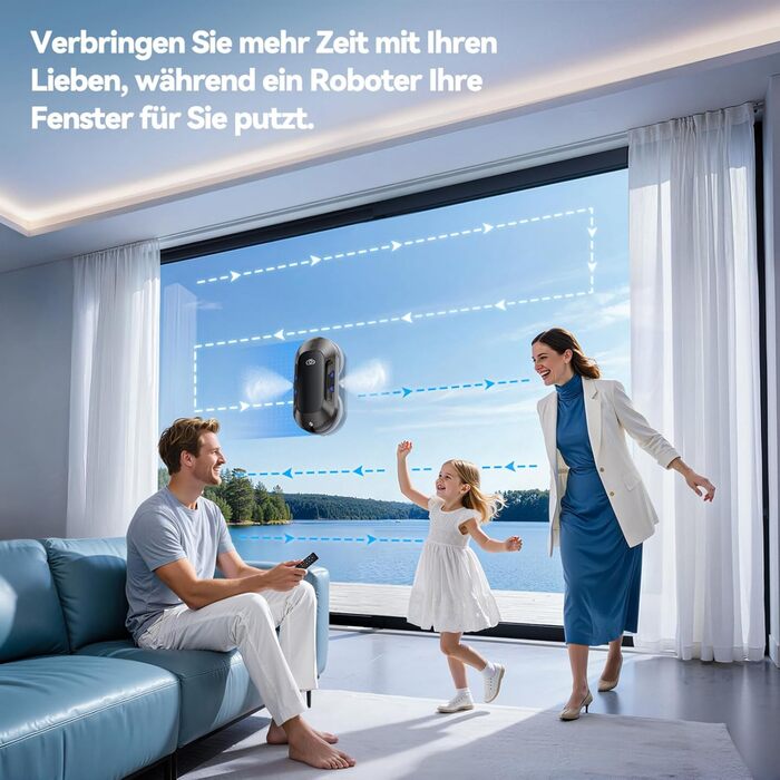 Робот для миття вікон 6000Pa з подвійною насадкою, електричний, з пультом дистанційного керування, 3 режими миття, інтелектуальна навігація, розпізнавання країв, система безпеки, для гладких поверхонь, W23d