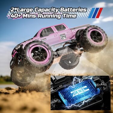 Радіокерований позашляховик DEERC 1:10 4WD 48+ км/год, Monstertruck для дорослих та дітей, рожевий, з 2 акумуляторами