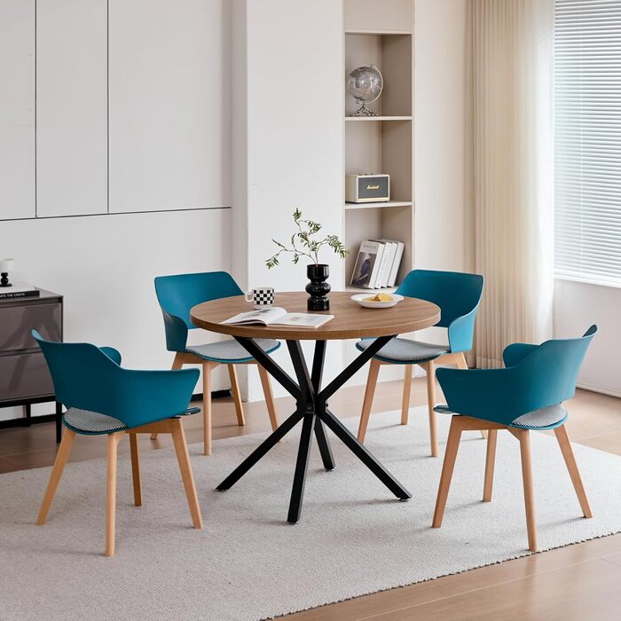 Набір з 8 кухонних стільців GrandCA HOME з масивних дерев'яних ніжок, оббивка, зелений (Lago Blu-n)