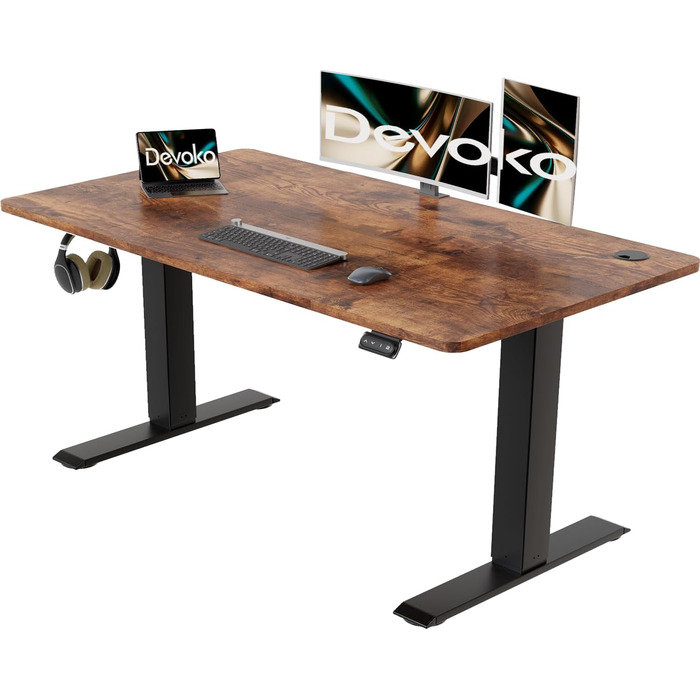 Електричний регульований стіл Devoko - стіл для стоячи/сидячи, 120 x 60 см, білий (Vintage-brown)