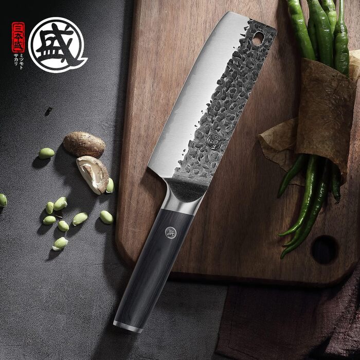 Японський ніж Santoku Mitsumoto Sakari 17 см, ручка з пакавуду, професійний кухонний ніж, чорний Nakiri 17 см