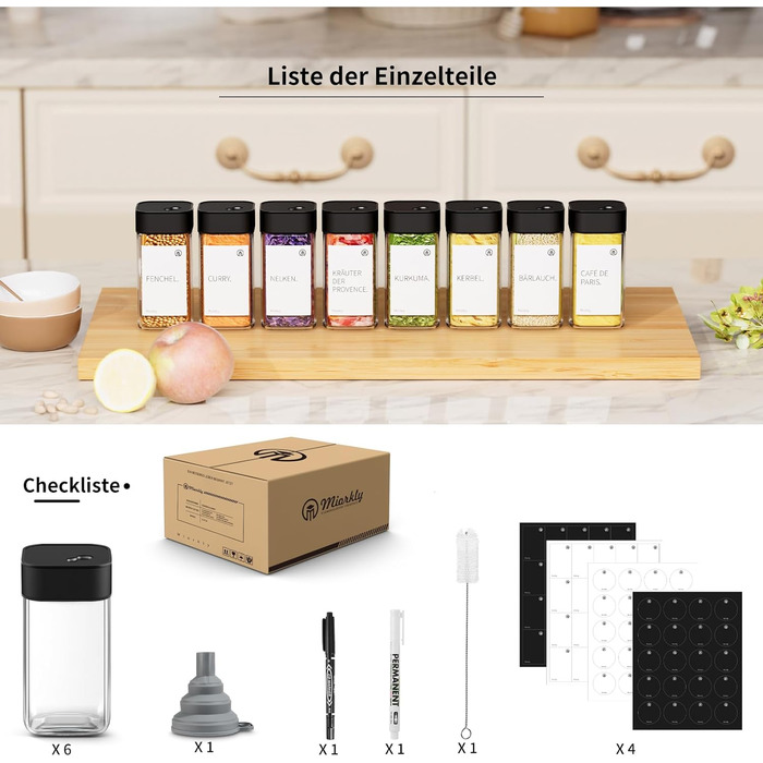Набір скляних контейнерів для спецій Miorkly з нержавіючої сталі, 120 мл (6 шт.)