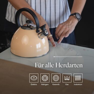 Чайник FLORINA Fenny Satin Induktion 2.5L з флейтою, нержавіюча сталь, Cool-Touch, сучасний дизайн (Brillo - персиковий)