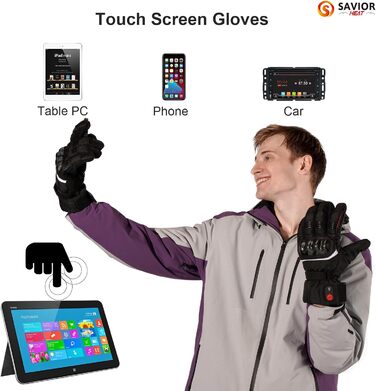 Обогріваючі рукавички SAVIOR HEAT для чоловіків та жінок, рукавички для зимового катання на лижах та ковзанах, рукавички для артриту, акумулятор 7.4V 2200mAh, USB-зарядка, чорний (XL)