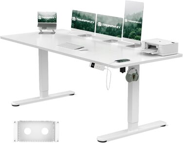 Регульований стіл за висотою з USB-C, органайзер для кабелів, стіл для стоячи, 3 режими пам'яті, білий (180x80 см)