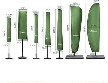Захисний чохол Sekey для парасольки 300 см | З монтажним стрижнем та блискавкою (175×30,5/36,5 см) – Водонепроникний, UV 50+ (175 см x 30,5/36,5 см, М'ятний)
