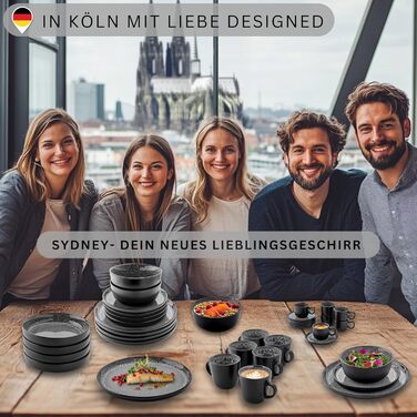 Набір посуду SÄNGER Sydney 30 предметів: тарілки, чашки, миски, сірий, з кераміки, для 6 осіб, стійкий до подряпин, придатний для миття в посудомийній машині та використання в мікрохвильовій печі