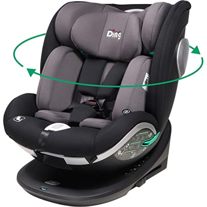 Дитяче автокрісло Ding Mace i-Size 0-36 кг з основою Isofix, обертається на 360 градусів, чорний/сірий DI-111917